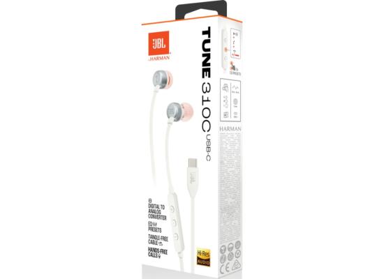 JBL Tune 310C Headphones Wired In-Ear Headphones Pure Bass Sound, 3-Button EQ Selection, Make Clear Calls with USB-C Devices, Microphone and USB-C Port - White